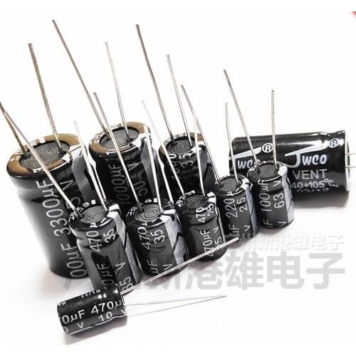 10V 16V 25V 35V 50V 400V 100UF 220UF 330UF 470UF 680UF 1000UF 1500UF 2200UF 3300UF In-line electrolytic capacitor