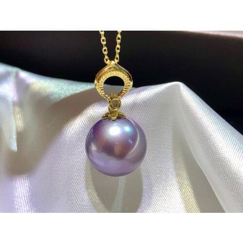 MADALENA SARARA 18K Yellow Gold Geometric Charm Freshwater Pearl Purple High Quality Women Necklace Pendant