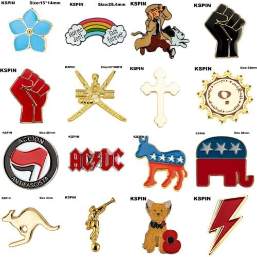 Metal Badge AC & DC U.S.A Elephant Moroni Badge Ding Ding Raised Fist of Solidarity Oman Badge Cross Badge
