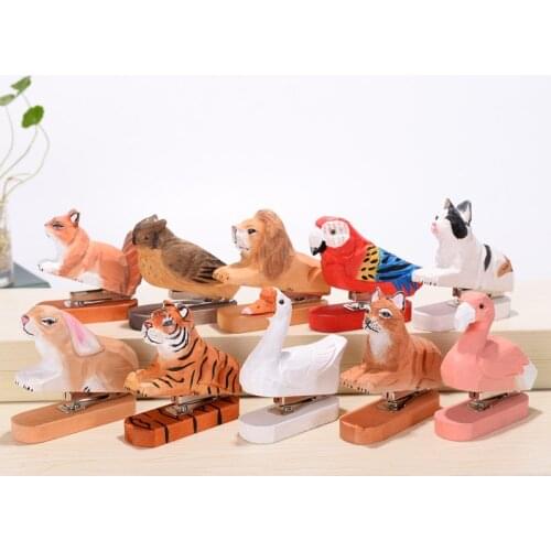 MIRUI Handmade carving wood forest vintage animal standard stapler red parrot owl Swan Alpaca staplers School Office Stationery