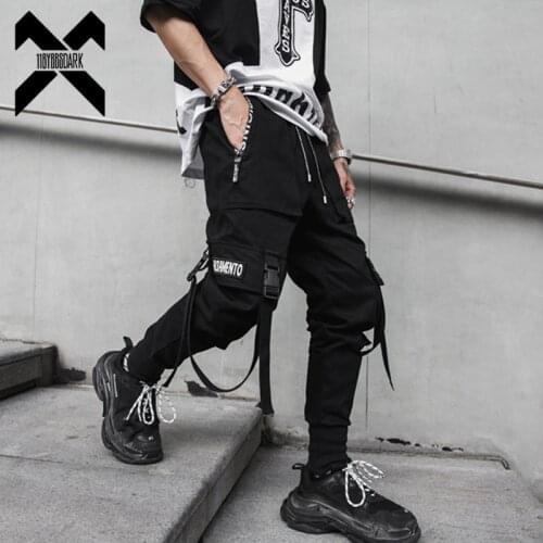 Hip Hop Joggers Pants Men Harajuku Streetwear Ribbons Pants Casual Slim Track Trousers Elastic Waist Male Jogger WB284