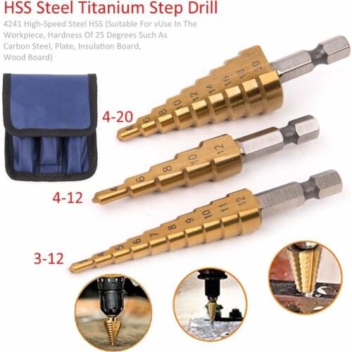3pcs 3-12mm 4-12mm 4-20mm HSS Straight Groove Step Drill Bit Set Titanium Coated Wood Metal Hole Cutter Core Drill Bit Set