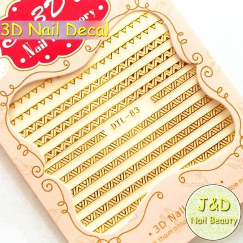 FOREVERJASMINE 24pc Golden Silvery Stripe Nail Art Sticker 3D Metal Chains Nail Decal Triangle Wave Decoration Manicure No.83
