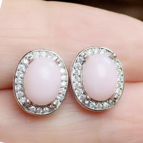 Natural real pink opal stud earring Per jewelry 6*8mm 0.8ct*2pcs gemstone 925 sterling silver Fine jewelry T283115