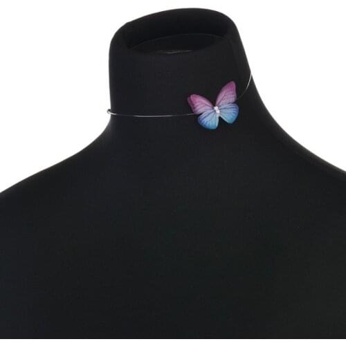 NEW nova elegante de cristal colorido 3d borboleta gargantilhas colar invisível linha peixe seda colares para o presente femini