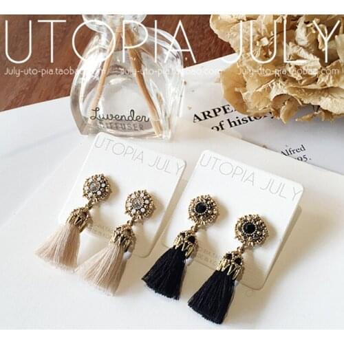 NEW Rhinestone Long Tassel Dangle Earrings for Women Thread Fringe Drop Earrings