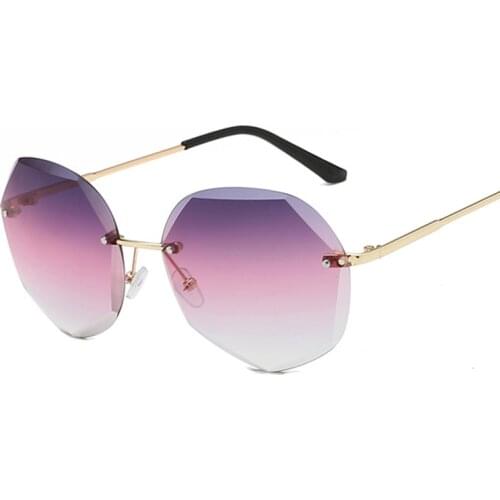 Vintage Polygon Sunglasses Women Fashion Luxury Brand Sun Glasses Female Rimless Ocean Color Metal Gradient Eyewear Big Shades