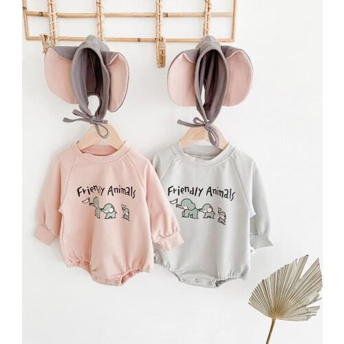 2020 Autumn Unisex Baby Clothes Infant Boys Girls Cartoon Outfit Cute Newborn Baby Elephant Printed Jumpsuit Hat mameluco bebe