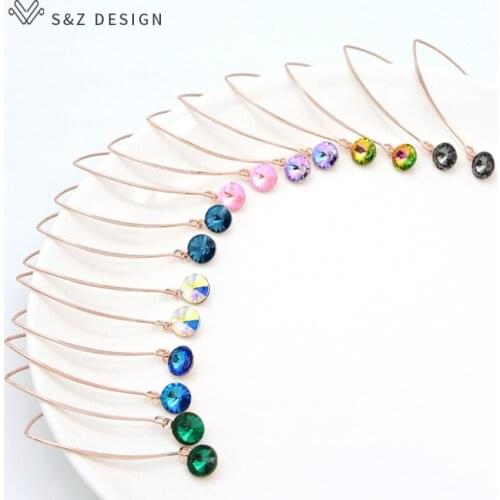 S&Z DESIGN Korean Fashion Long Round Colorful Crystal Dangle Earrings For Women Girl Wedding Jewelry 585 Rose Gold Eardrop