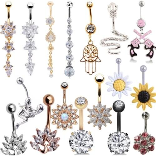 Sexy Dangle Belly Bars Belly Button Rings Fashion Surgical Steel Rhinestone Body Jewelry Navel Piercing Rings 1pc