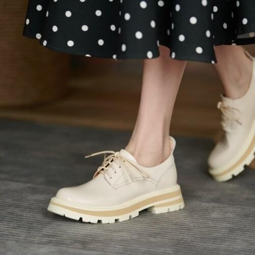 ROYESIC ladies Derby England retro thick-soled Oxford shoes natural full cowhide handmade