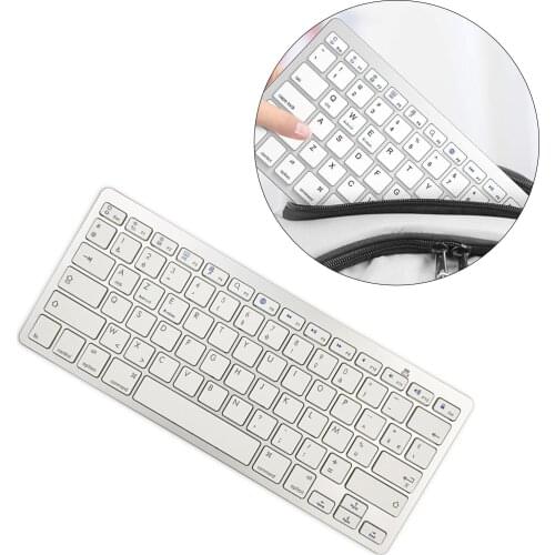 78 Keys Ultra Slim Wireless German Keyboard Multi-Functional Floating Button Battery Powered Desktop PC Laptop White