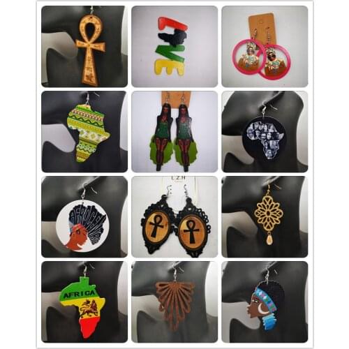 Few Stock! African Wooden Earrings mixed