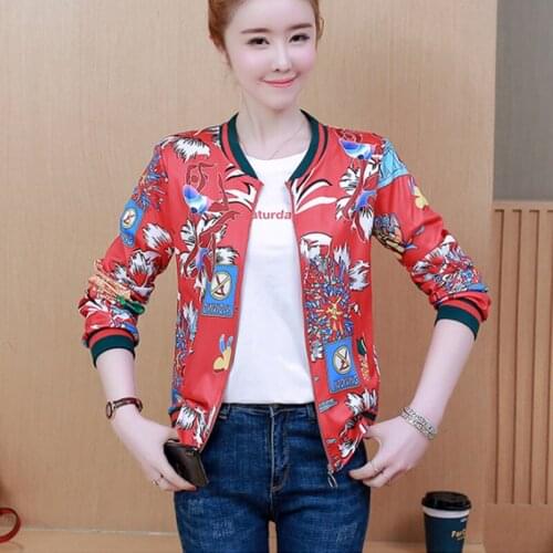 2021 Spring Bomber Flower Thin Jacket Women Basic Jackets Office Casual Long Sleeve Coat Slim Female Jackets Plue Size Outerwear