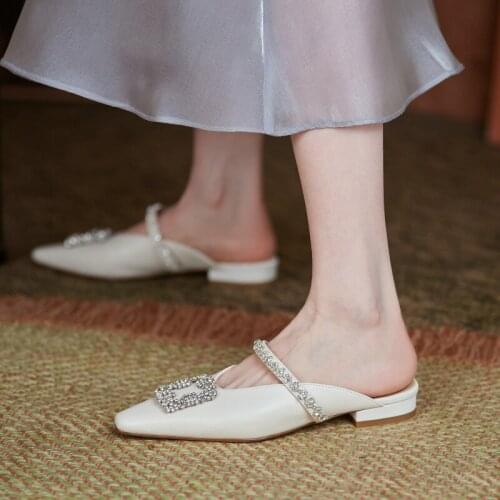 QZYERAI 100% Cow Leather Women Sandals Summer 2cm Heels Shoes Woman Top Quality Brand Shoes Modern Slippers