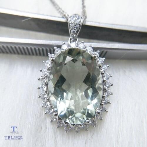 TBJ,Dianas pendant with natural green amethyst quartz gemstone in 925 sterling silver, gemstone jewelry for women with gift box