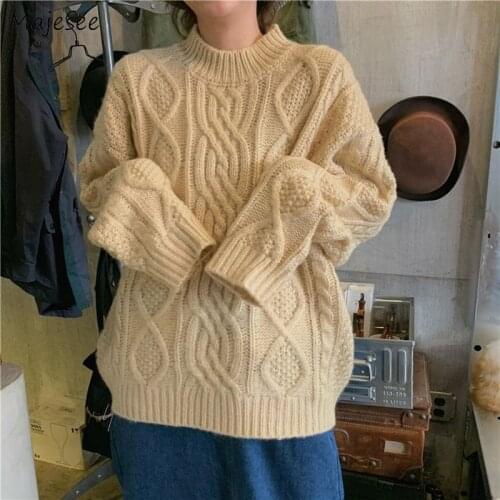 Pullovers Womens Solid Harajuku Oversize Trendy Knitwear Thicken Twist Jumper Female All-match Daily Basic Sweaters Ulzzang Chic