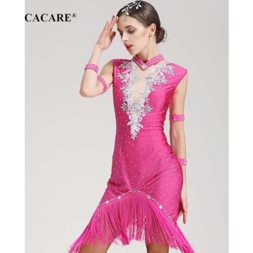 CACARE Latin Dance Dress Women Latin Dance Competition Dresses Fringed Salsa 5 Choices D0578 Rhinestones Irregular Hem