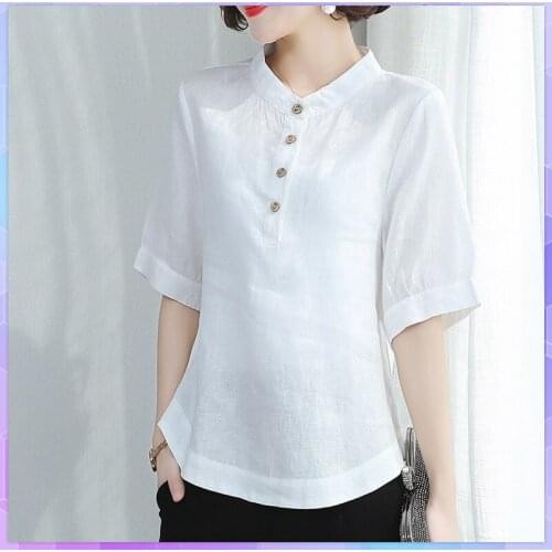 3XL Solid Womens T-shirt Office Lady Cotton And Linen Oversize T-shirts Short-sleeved Plus Size Tops 2021 Summer Ramie Tshirt