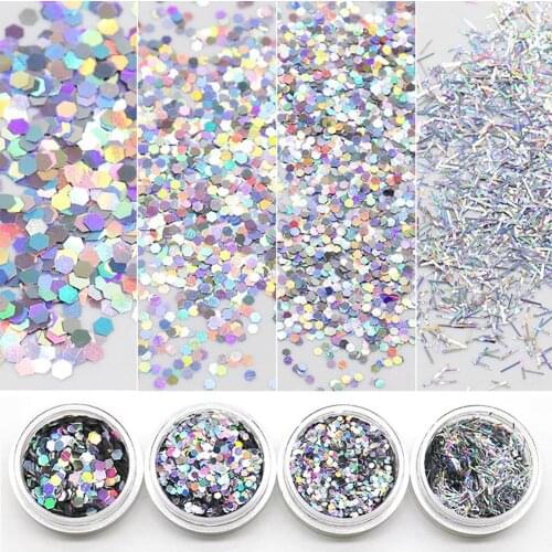 4 Boxes Glittering Hexagon Linear Nail Art Sequins DIY Manicure Beauty Decors