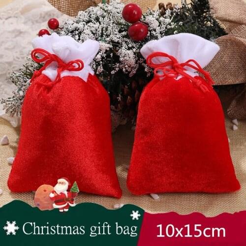 50pcs 10x15cm flannel Christmas Gift Bag Red and white Jewelry Packaging Bags Wedding Party Decor Drawable Bags Sachet Pouches