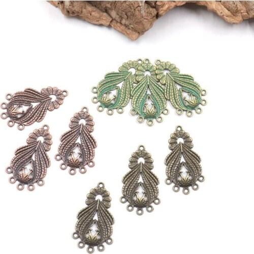 6pcs/lot Retro Zinc Alloy Carving Pattern Leaves Charms Pendant Connector Link For DIY Tassel Earrings Jewelry Accessories