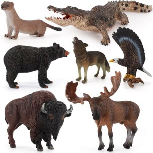 K1MF 7 Pcs Animal Figurines Toys North America Figures Deer Wolf Bear Jungle Forest Woodland Animals Set or Toddlers Kids