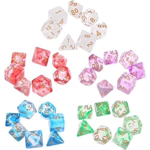 7pcs/set Transparent Sided Dice D4 D6 D8 D10 D12 D20 Dungeons & Dragon D&D RPG Poly Table Board Games Toy U2JB