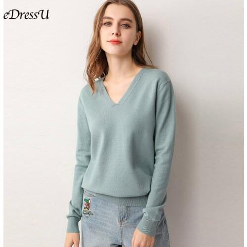 8 Colors Women Sweater Pullover Simple Autumn Winter Knitwear V Neck Green Sweater Korean Casual Office Black Jumper HW-2