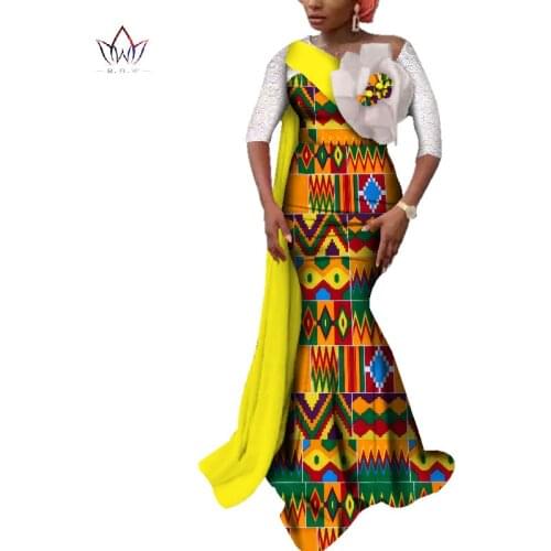 African Dresses for Women Bazin Riche African Clothes Women Yarn Flower Long Evening Dresses Dashiki African Clothing WY3617