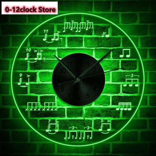 Drum Notes Wall Clock Music Notes With Led Backlight Drummer Musician Home Decor Time Music Lover Timepiece Mute