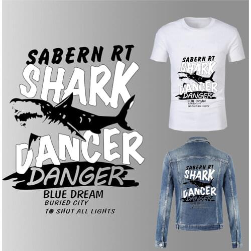 Big Shark Iron Patches For Clothing Heat Transfert Thermocollants T-Shirt Jacket Diy Ironing Sicker Patch Stripes On Clothes