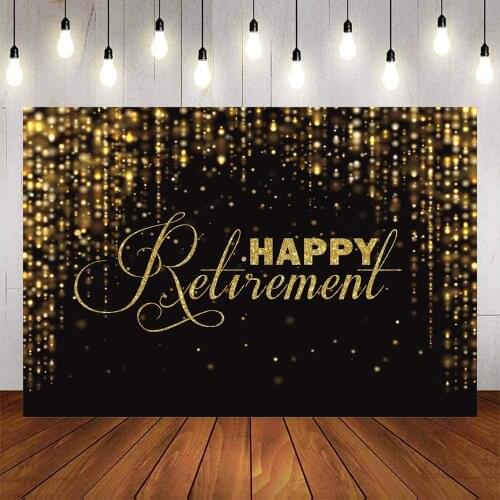 Black Gold Glitter Happy Retirement Backdrop Photo Background Retirement Party Decor Photo Booth Prop