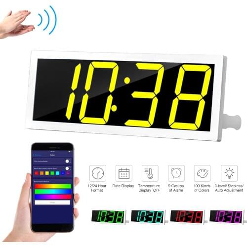 Digital Wall Clock APP Control Time Date Temperature Table Clock Alarm with Snooze 1 Record & Sound Activate Countdown Function