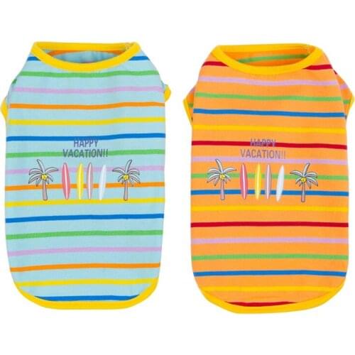 Pet Dog Colored Striped Clothes For Small Dogs Fashion Cartoon Print Sleeveless Cotton Vest Pug Dog T-Shirt Summer Pet Clothing