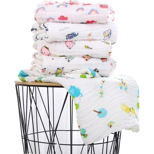 Baby Muslin Swaddle All Cotton Breathable Kids Summer Bed Quilt 6 Layer Thick 100*110cm