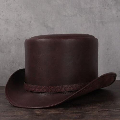 Women Men Leather Top Hat Top Flat Fedoras Hat Magic Steampunk Cosplay Party Cap Dropshiping 3Size 13CM