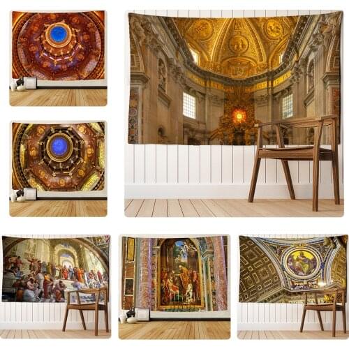 European Church Tapestry Wall Hanging Christian Retro Graffiti Table Mat Bohemian Hippie Art Home Room Decor