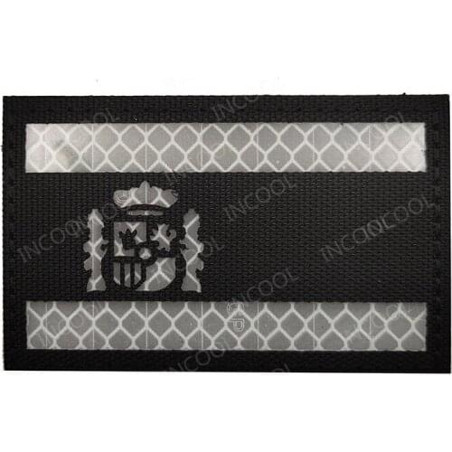 Spain Flag IR Reflective Patch Black White Infrared Spanish Flags Patches Appliqued Emblem Tactical Military Badges hook/loop