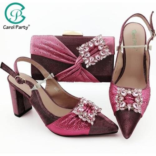 Italian Ladies Matching Shoe and Bag Material with Crystal Nigerian Shoes and Bags Set for Party Women Shoe and Bag To Match