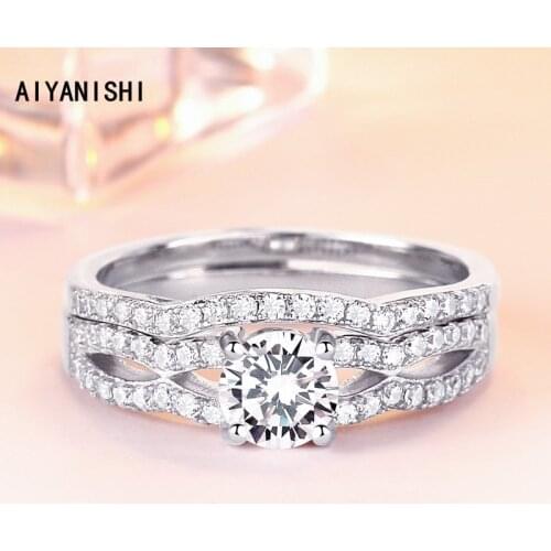 AIYANISHI 925 Sterling Silver Wedding Ring Set 1ct Round Finger Ring Set for Women Silver Engagement Bridal Band Rings Jewelry