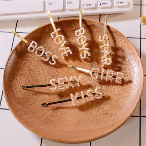 Fashion Hairpin Gold Aolly Hair Clip Women Rhinestone Crystal Letter Pearl Hairpin Hair Jewelry Bangtan Boys Accessories Gift