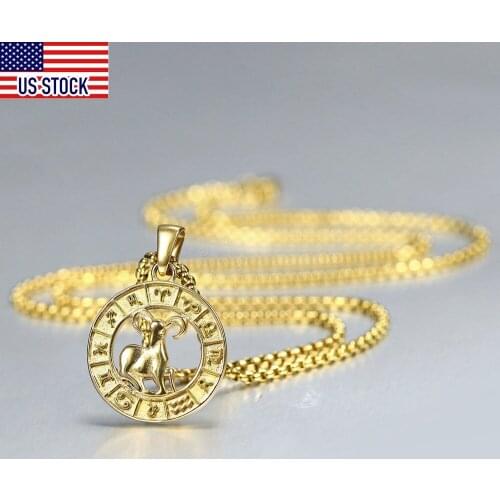 Fashion Gold Silver Color 12 Zodiac Sign Constellation Pendant Necklace For Men Women 22inch US Stock Dropship Jewelry KP656US