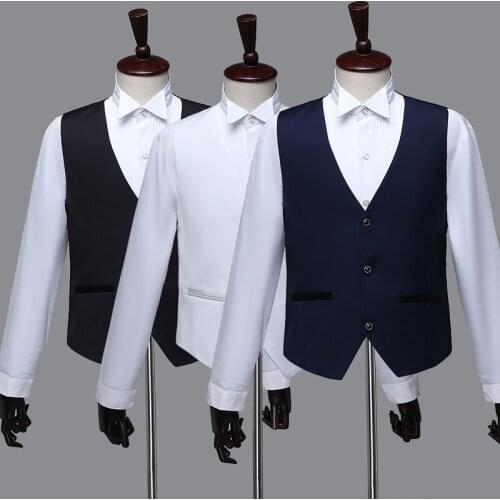 MenS Stage Show Waistcoat Black Blue White Homme Vests Host Master Of Ceremonies Men Suit Vest Gilet Vests & Waistcoats SL1603