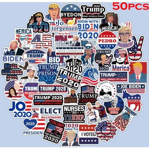 50pcs President Donald Trump Stickers On Laptop Car Phone Motorcycle Luggage Decor PVC Waterproof Sticker Toys