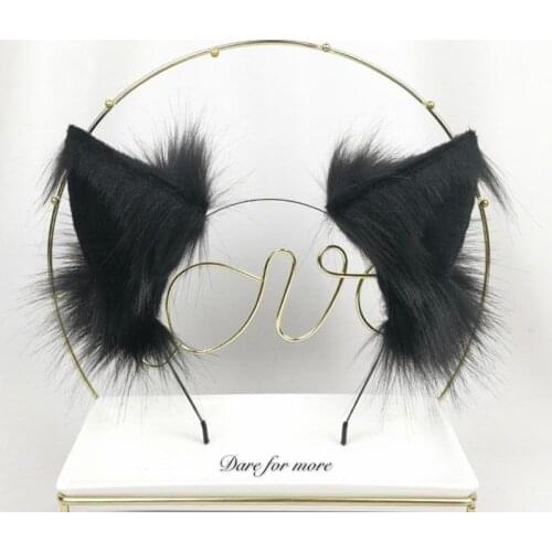 New Black Wolf Ears Hairband Lolita Girl Animal Style Hair Anime Carnaval Acessorios For Women Scrunchie Headwear Hand Work