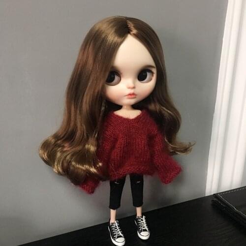 1Pcs Blythe Clothes Fashion Long Sleeve Mohair Sweater Red or Black Color Suitable for Blyth Azone Licca 1/6 Dolls Accessories