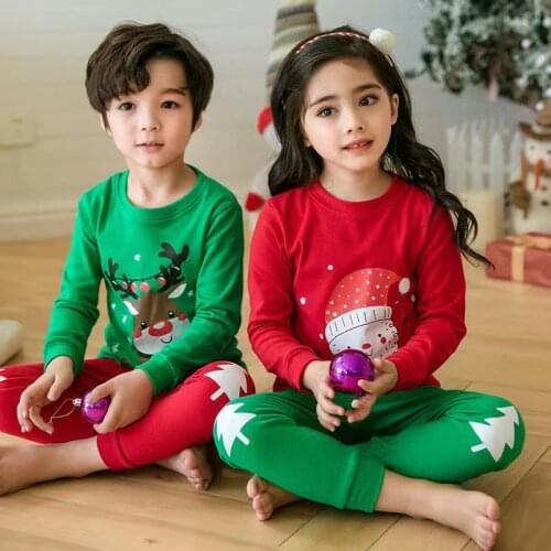 2021 Autumn Winter Children Christmas Pajamas Set Cute Baby Boys Girls Xmas Loungewear Kids Santa Pjs