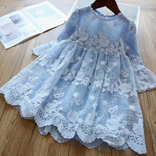 Autumn Girls Dress Lace Embroidery Floral Ruffle Long Sleeve Princess Dress Kids Birthday Wedding Holiday Party Gown Vestidos 8T