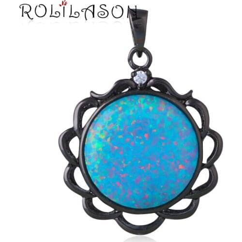 ROLILASON Captivating Round Green Fire Opal Silver Stamped exaggerated Necklace Pendants OP602